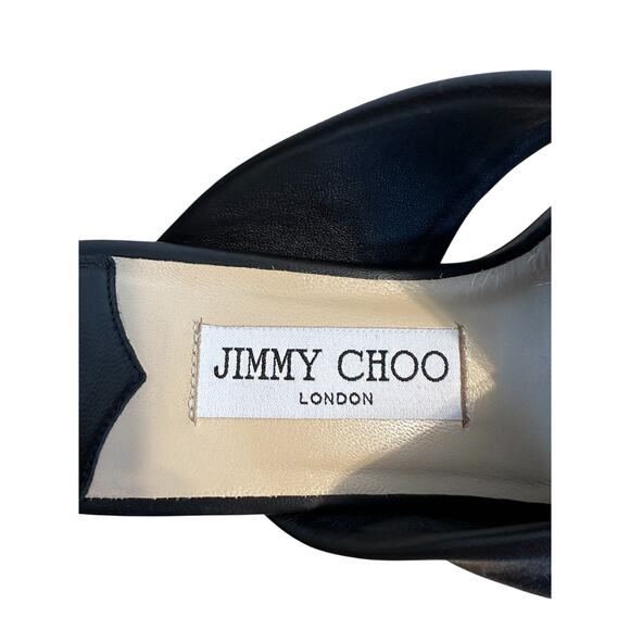 Jimmy Choo Black Leather Open Toe Slide Sandal Flat Size 36.5 - Picture 9 of 13